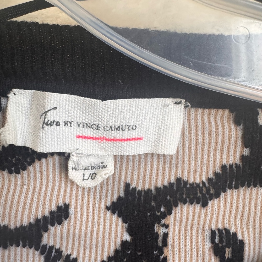 Vince Camuto Leopard Oversized Sweater Textured Animal Print Crew Top Neutral L - Picture 11 of 15